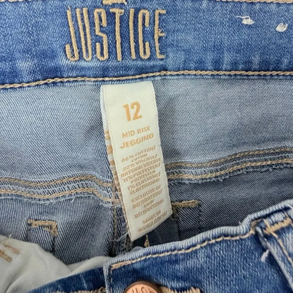 Justice Girls Size 12 Outfit Set Blue Leopard One Shoulder Top Mid Rise Jeggings